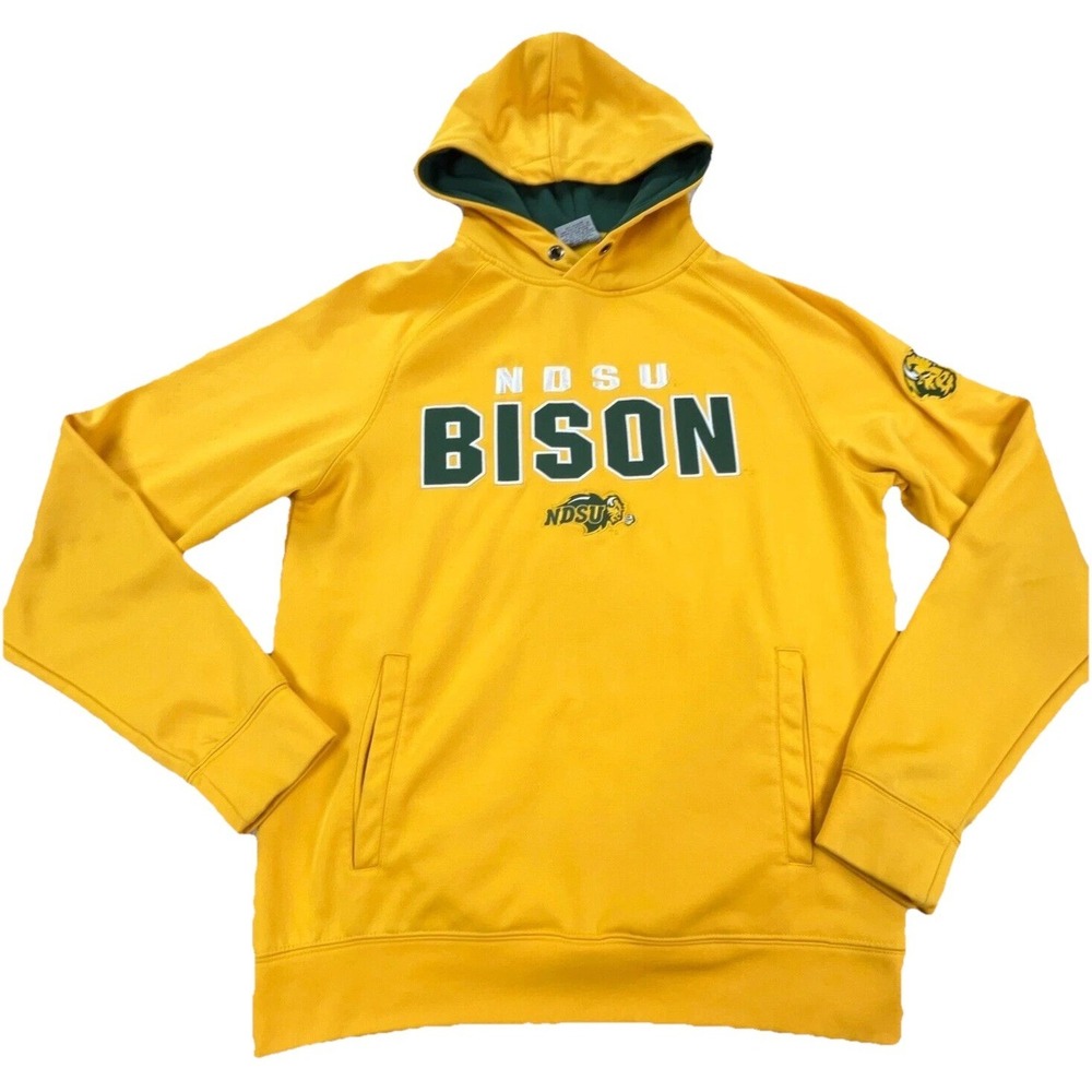 North Dakota State Bison Hoodie Men Medium Yellow Green Sweatshirt Sweater Poly*